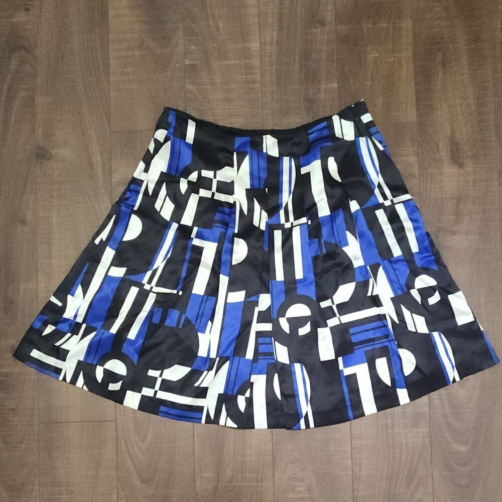 Lauren Ralph Lauren Silk Geometric Skirt Size 12 Black and Blue